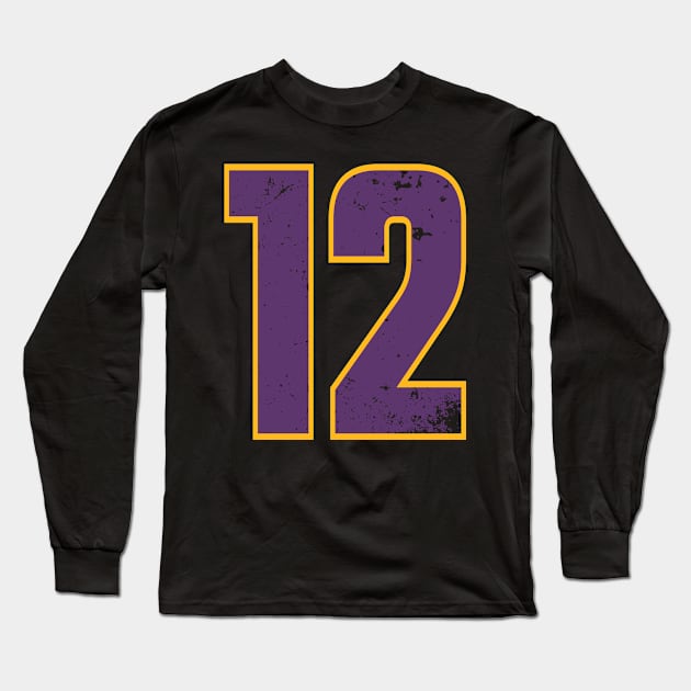 Purple and Yellow Basketball Jersey Number 12 BP-19 Long Sleeve T-Shirt by itsMePopoi